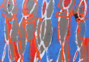 Dünnhäutige Menschen blau (liebende Außenseiter) 2016 50 cm x 70 cm Acryl auf Leinwand
