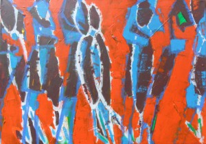 Dünnhäutige Menschen orange (einsamer Krakeeler) 2016 50 cm x 70 cm Acryl auf Leinwand
