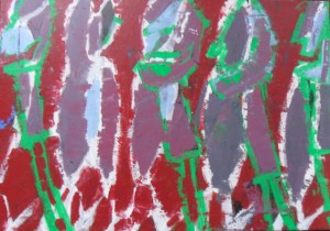 Dünnhäutige Menschen rot, grün 2016 50 cm x 70 cm Acryl auf Leinwand